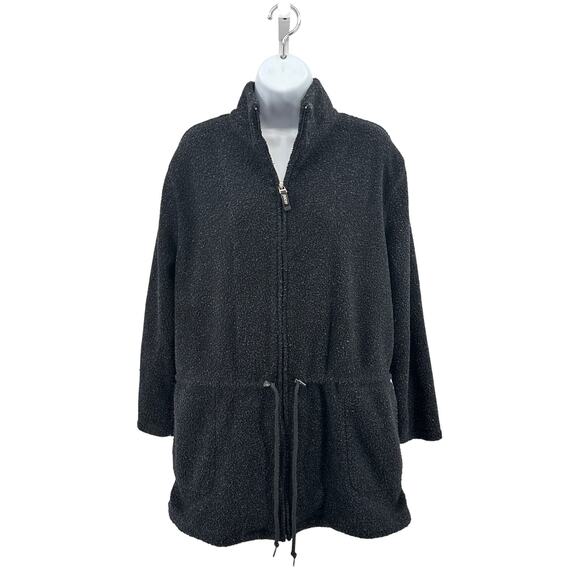 Pacer Fleece Jacket Womens M Black Full Zip Drawstring Waist Collared Oversized - Picture 1 of 7